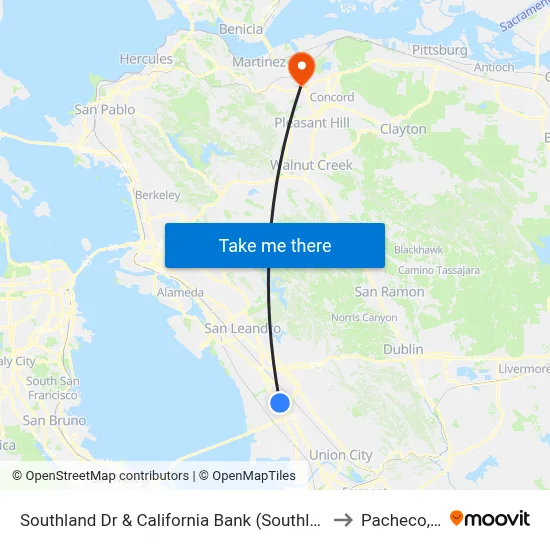 Southland Dr & California Bank  (Southland Mall) to Pacheco, CA map