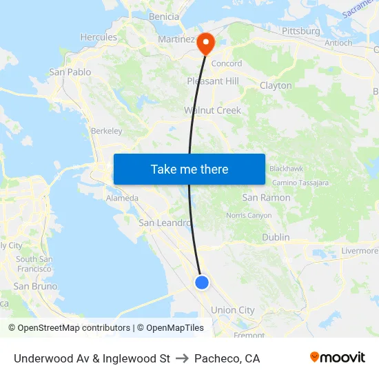 Underwood Av & Inglewood St to Pacheco, CA map