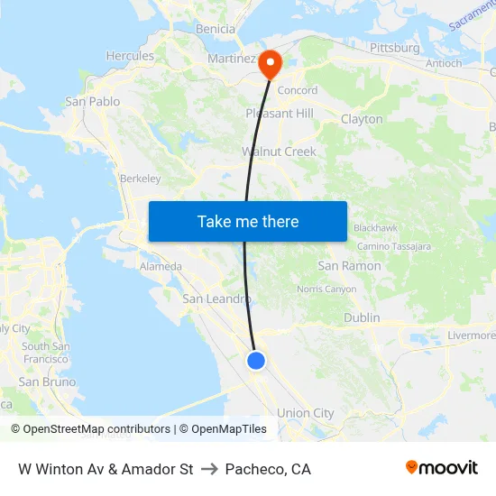 W Winton Av & Amador St to Pacheco, CA map