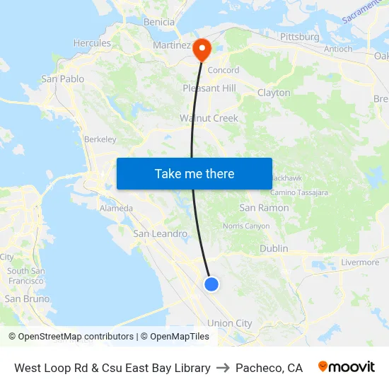 West Loop Rd & Csu East Bay Library to Pacheco, CA map