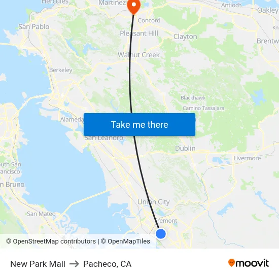 New Park Mall to Pacheco, CA map