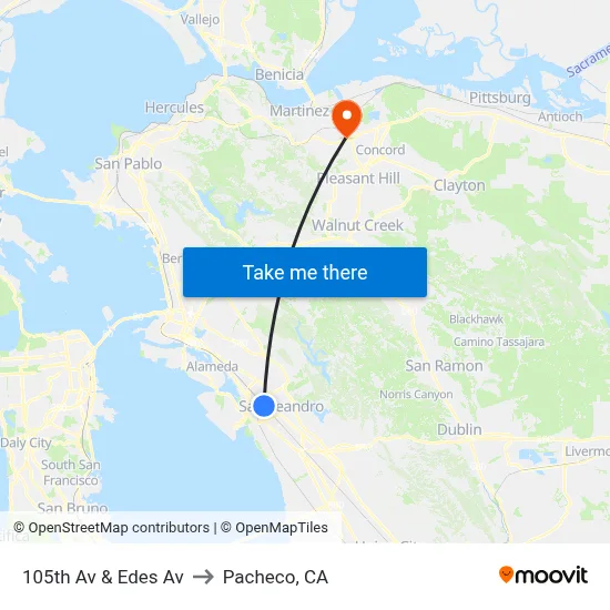 105th Av & Edes Av to Pacheco, CA map