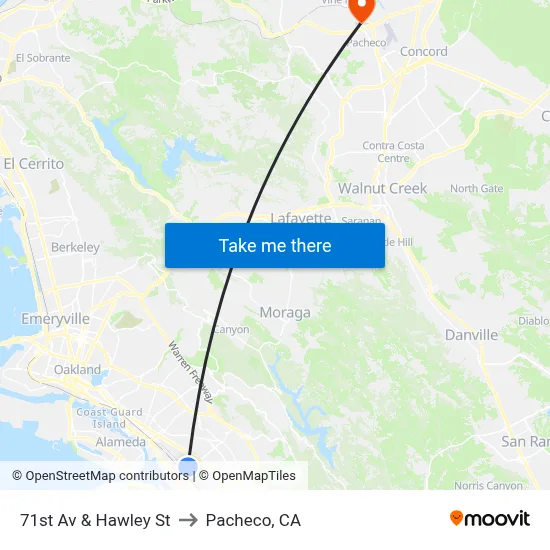71st Av & Hawley St to Pacheco, CA map