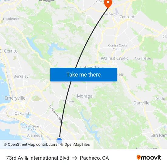 73rd Av & International Blvd to Pacheco, CA map