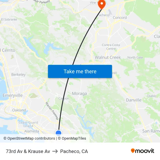 73rd Av & Krause Av to Pacheco, CA map