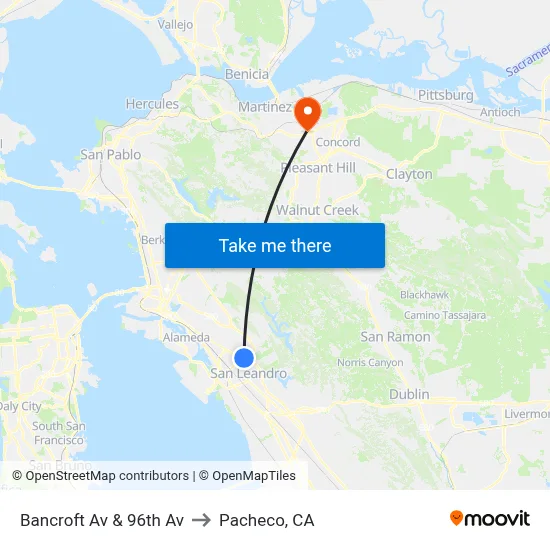 Bancroft Av & 96th Av to Pacheco, CA map