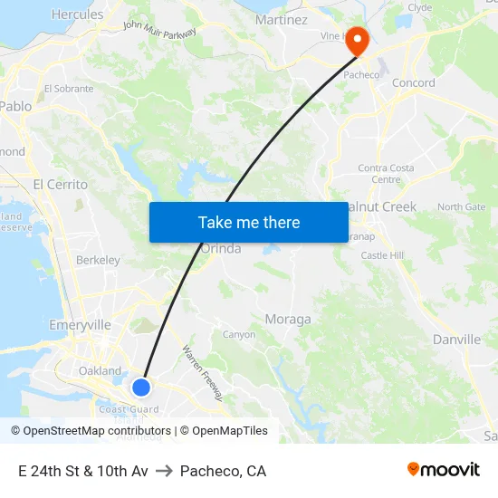 E 24th St & 10th Av to Pacheco, CA map