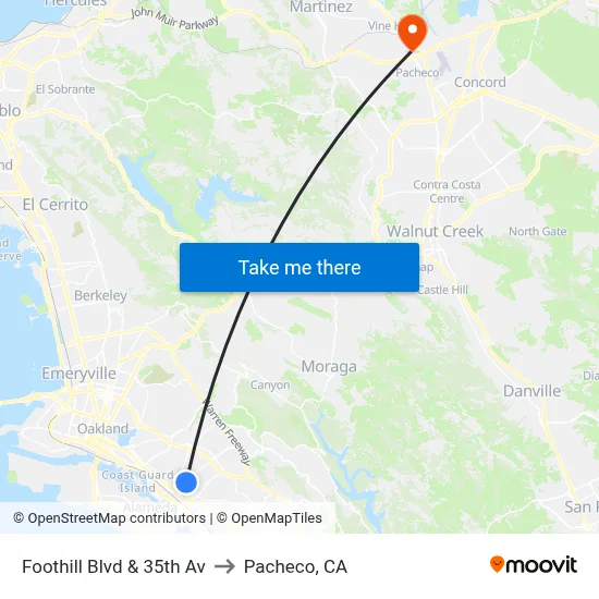 Foothill Blvd & 35th Av to Pacheco, CA map