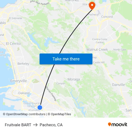 Fruitvale BART to Pacheco, CA map
