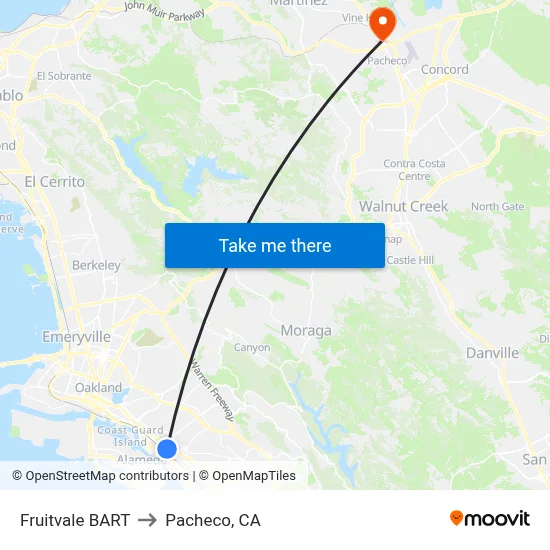 Fruitvale BART to Pacheco, CA map