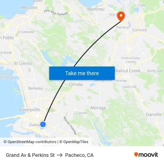 Grand Av & Perkins St to Pacheco, CA map