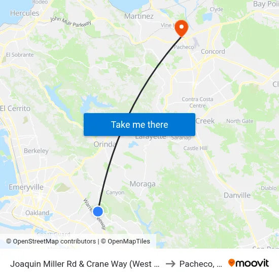 Joaquin Miller Rd & Crane Way (West Jctn) to Pacheco, CA map