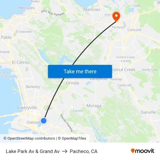 Lake Park Av & Grand Av to Pacheco, CA map