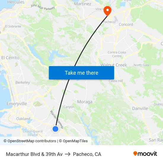 Macarthur Blvd & 39th Av to Pacheco, CA map