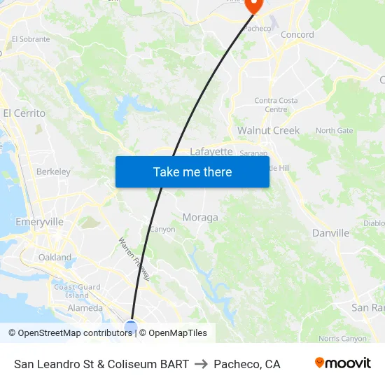 San Leandro St & Coliseum BART to Pacheco, CA map