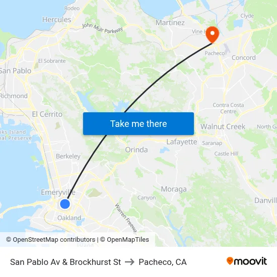 San Pablo Av & Brockhurst St to Pacheco, CA map