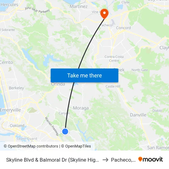 Skyline Blvd & Balmoral Dr (Skyline High School) to Pacheco, CA map