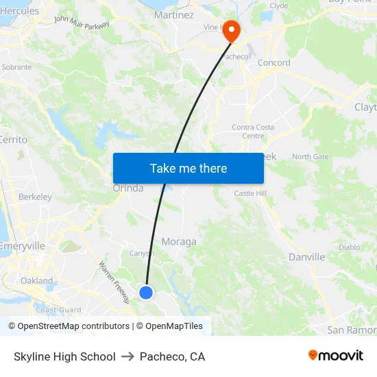 Skyline High School to Pacheco, CA map