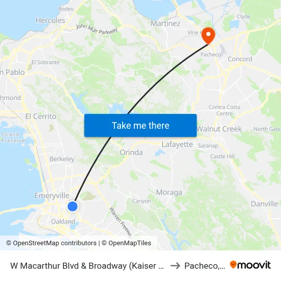 W Macarthur Blvd & Broadway (Kaiser Hospital) to Pacheco, CA map
