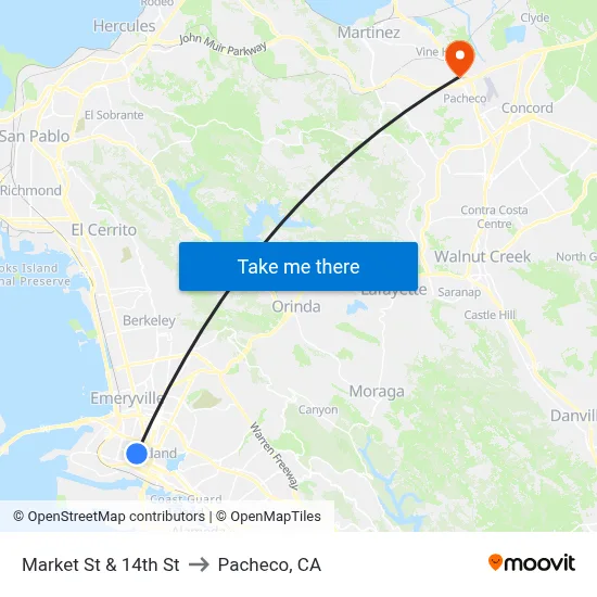 Market St & 14th St to Pacheco, CA map