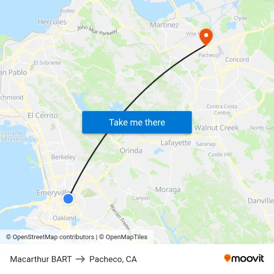 Macarthur BART to Pacheco, CA map