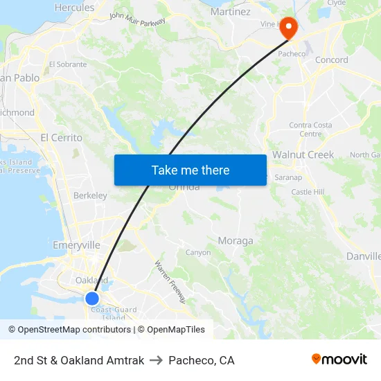 2nd St & Oakland Amtrak to Pacheco, CA map