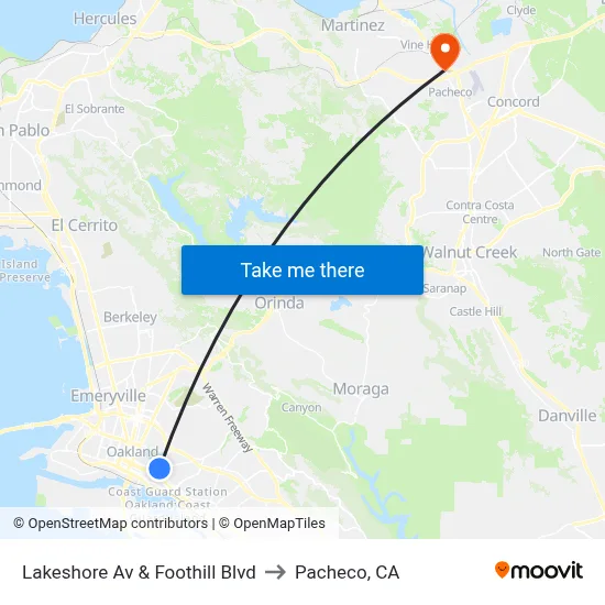 Lakeshore Av & Foothill Blvd to Pacheco, CA map