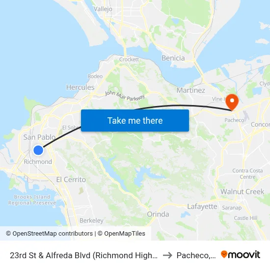 23rd St & Alfreda Blvd (Richmond High School) to Pacheco, CA map