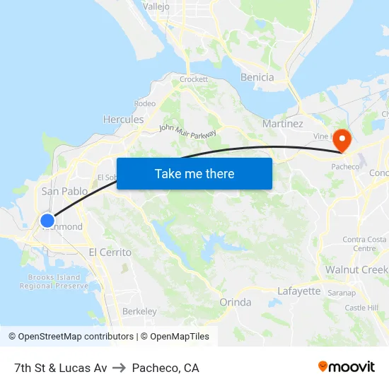7th St & Lucas Av to Pacheco, CA map