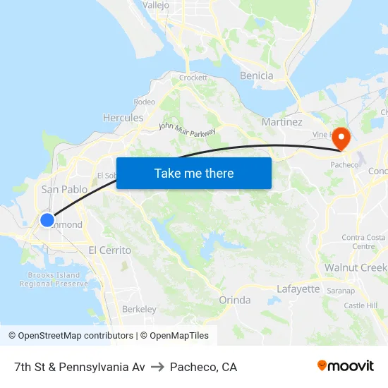 7th St & Pennsylvania Av to Pacheco, CA map