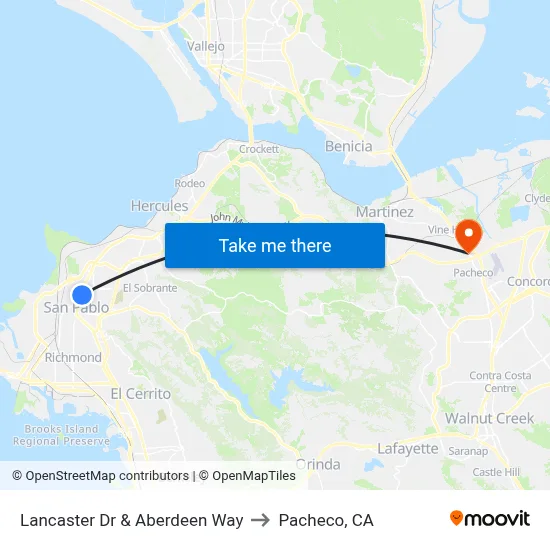 Lancaster Dr & Aberdeen Way to Pacheco, CA map