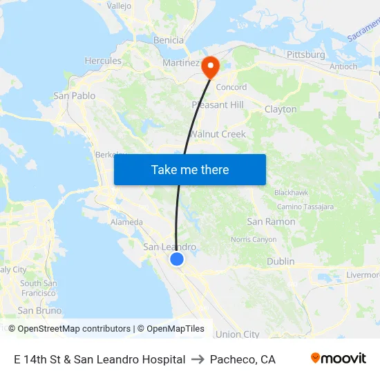E 14th St & San Leandro Hospital to Pacheco, CA map
