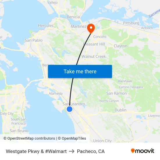 Westgate Pkwy & #Walmart to Pacheco, CA map