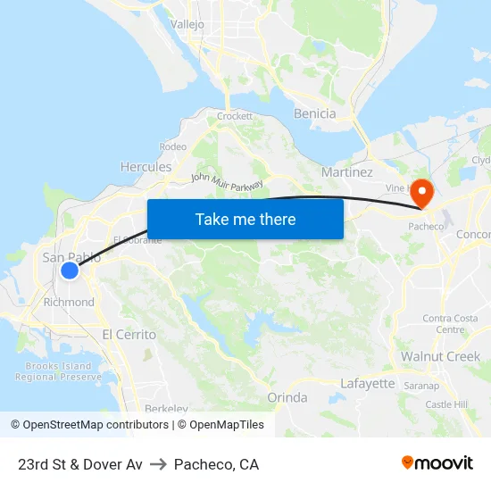23rd St & Dover Av to Pacheco, CA map