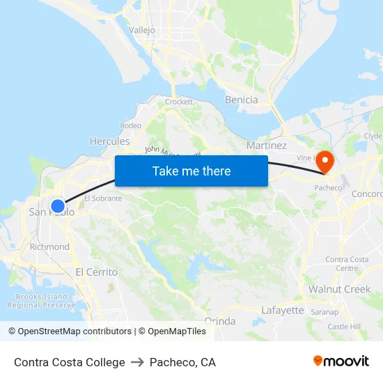 Contra Costa College to Pacheco, CA map