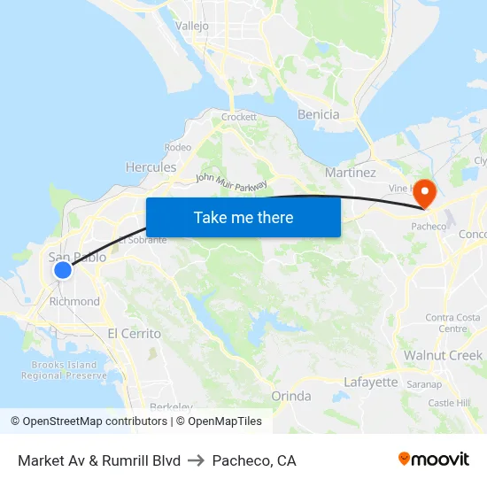 Market Av & Rumrill Blvd to Pacheco, CA map