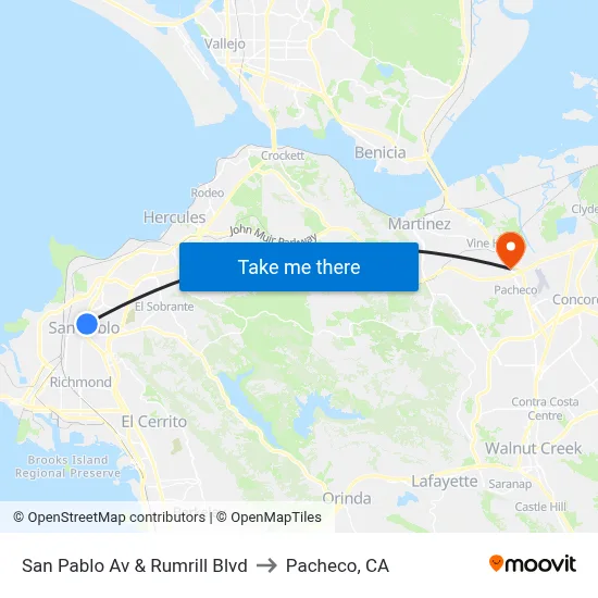 San Pablo Av & Rumrill Blvd to Pacheco, CA map