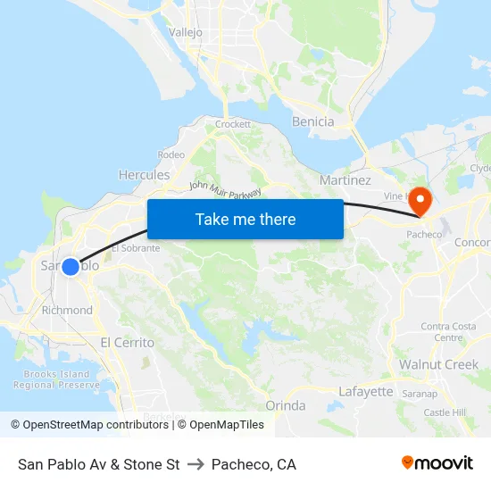 San Pablo Av & Stone St to Pacheco, CA map