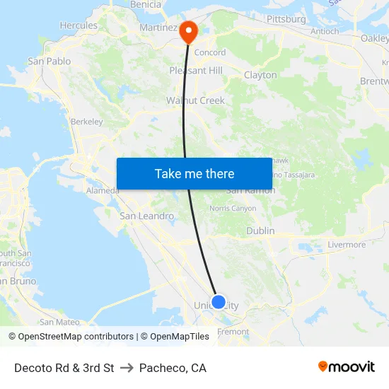 Decoto Rd & 3rd St to Pacheco, CA map