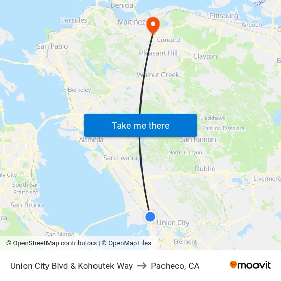 Union City Blvd & Kohoutek Way to Pacheco, CA map