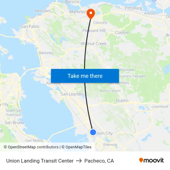 Union Landing Transit Center to Pacheco, CA map