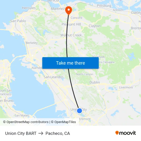 Union City BART to Pacheco, CA map