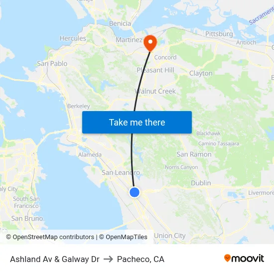 Ashland Av & Galway Dr to Pacheco, CA map