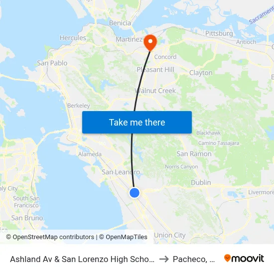 Ashland Av & San Lorenzo High School to Pacheco, CA map