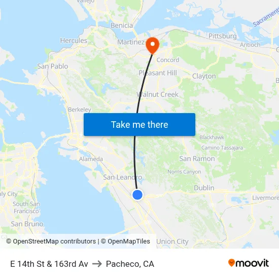 E 14th St & 163rd Av to Pacheco, CA map