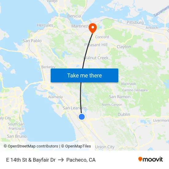 E 14th St & Bayfair Dr to Pacheco, CA map