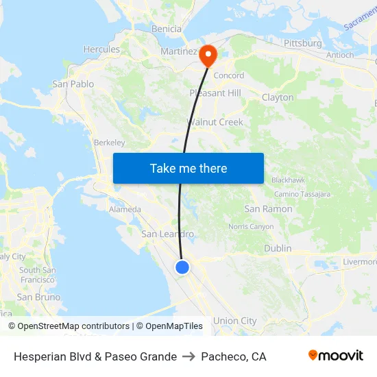 Hesperian Blvd & Paseo Grande to Pacheco, CA map