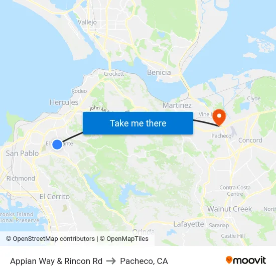 Appian Way & Rincon Rd to Pacheco, CA map