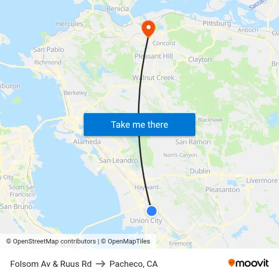 Folsom Av & Ruus Rd to Pacheco, CA map