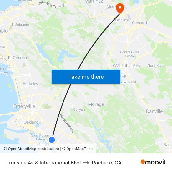 Fruitvale Av & International Blvd to Pacheco, CA map